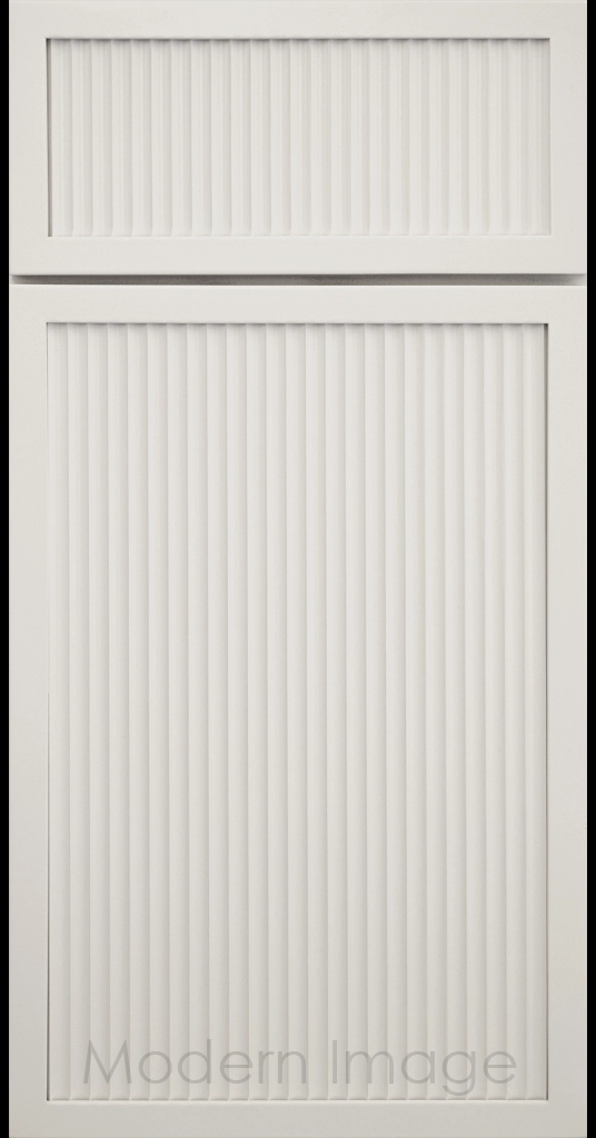 Dew-Matte Arcadia Cove Cabinet Door featuring a Narrow Frame and Fluted Center Panel.